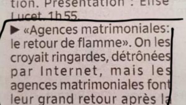 Agence matrimoniale : le retour de flamme